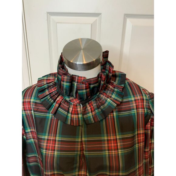 Tuckernuck Green Red Tartan Plaid Ruffle Collar Bouvier Blouse $168 Size 3XL - Picture 3 of 7
